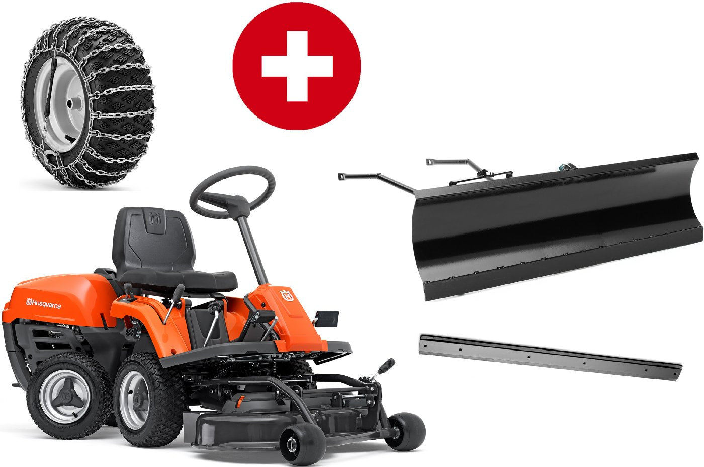 Husqvarna_R_112C_mit_Maehdeck_Combi_85_-_Winte.jpg Husqvarna Frontmäher R 112C mit Mähdeck Combi 85 – Winterpaket mit Schneeschild, Gummileiste und Schneeketten