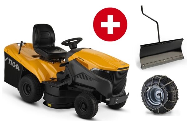 Stiga Rasentraktor Estate 792 W – Winterpaket mit Schneeschild und Schneeketten